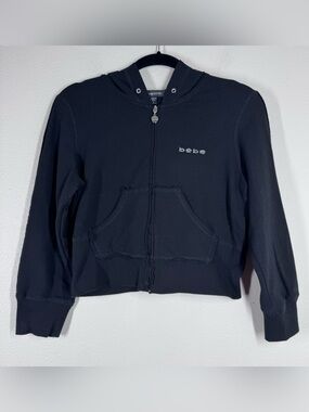 Vintage BCBG Y2K Black Full Zip Bling Hoodie Sweatshirt USA Made Women’s Large